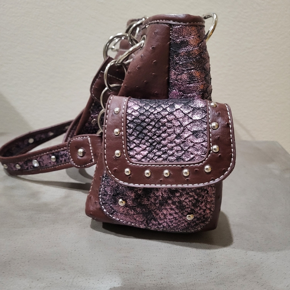 NWOT Cowgirl Trendy Elegant Brown & Gold  Embellished Women's Bag - Picture 4 of 7
